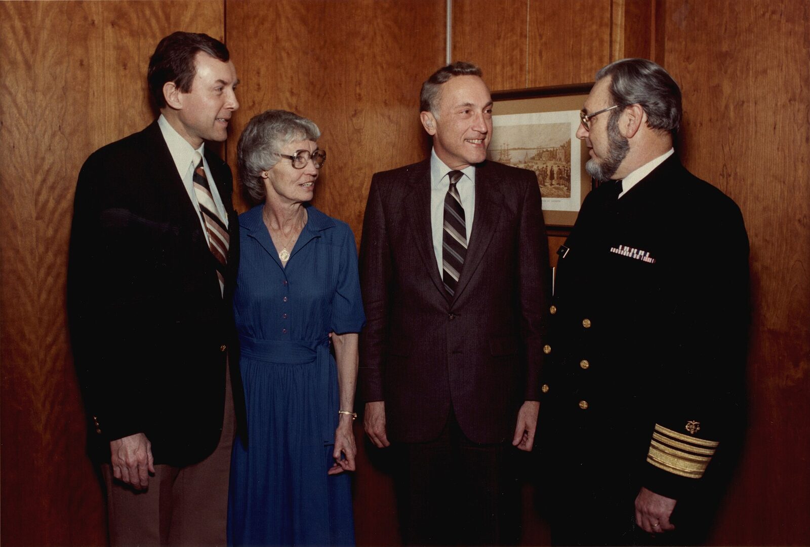 Schweiker (second from right) on the day the Senate confirmed Koop (right) as Surgeon General, with Koop's wife, Betty, and Sen. Orrin Hatch of Utah, Koop's main Senate sponsor.